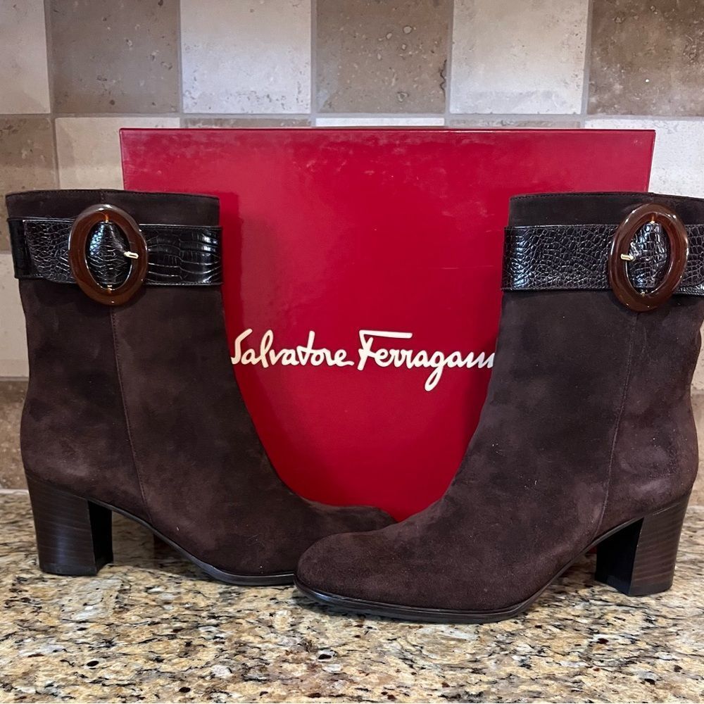 Salvatore Ferragamo Brown Suede Pants Boots